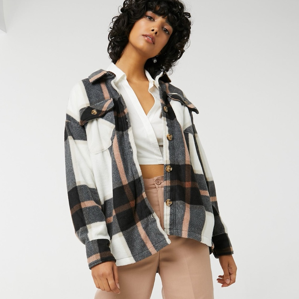 Ardene Plaid Polar Fleece Shacket